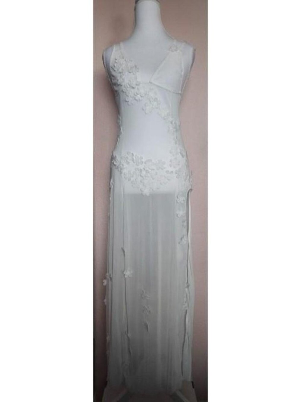 White See Through Sheer Lace Floral Maxi Dress - Picture 1 of 3
